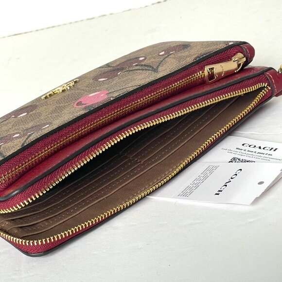 Coach Double Zip Phone Wallet Cherry Print Signature Canvas Wristlet CZ763 - Picture 6 of 7